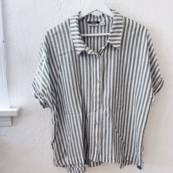 L.L. Bean Green Stripe Button Blouse Top - Picture 1 of 3